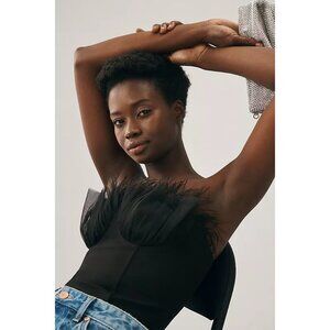 Eva Franco Black Feather Accent Crop Top